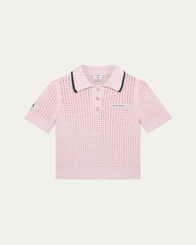 Mouline Crochet-Knit Cropped Polo
